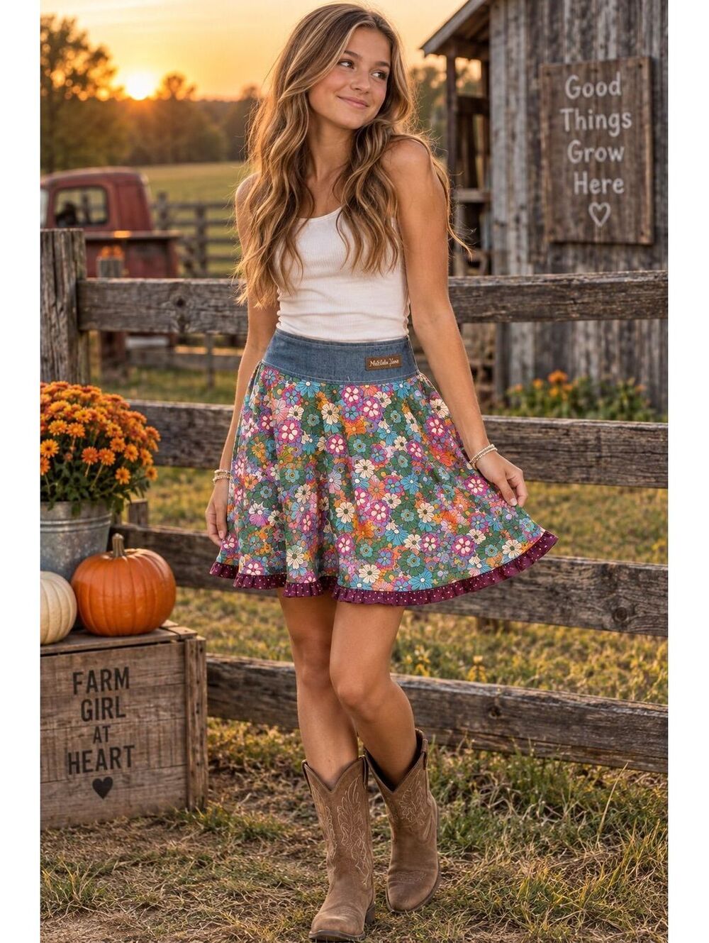 Matilda Jane floral & denim skirt small *